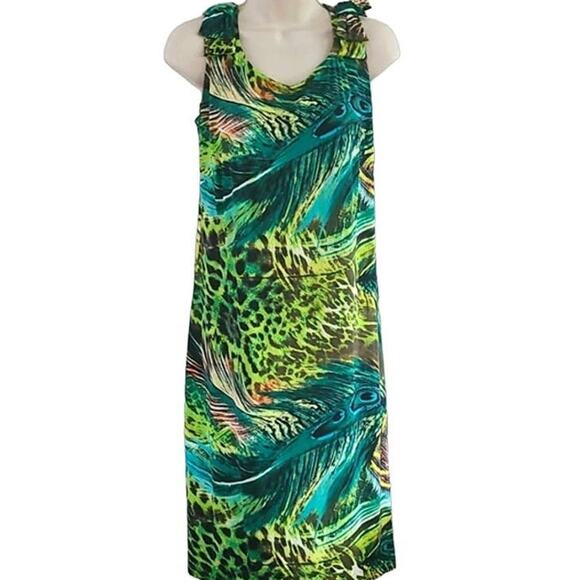 Prodotto Da Bay Green Tropical Feather Print Sleeveless Dress Size Large - Picture 4 of 9